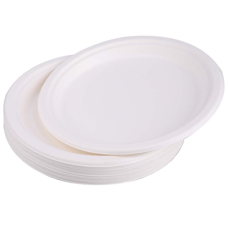Bekith 150 Pack 10-Inch Paper Plates Biodegradable Disposable Round Plates, Natural Compostable Plant Fiber Plate - Great for Lunch and Dinner Parties, White - Image 3